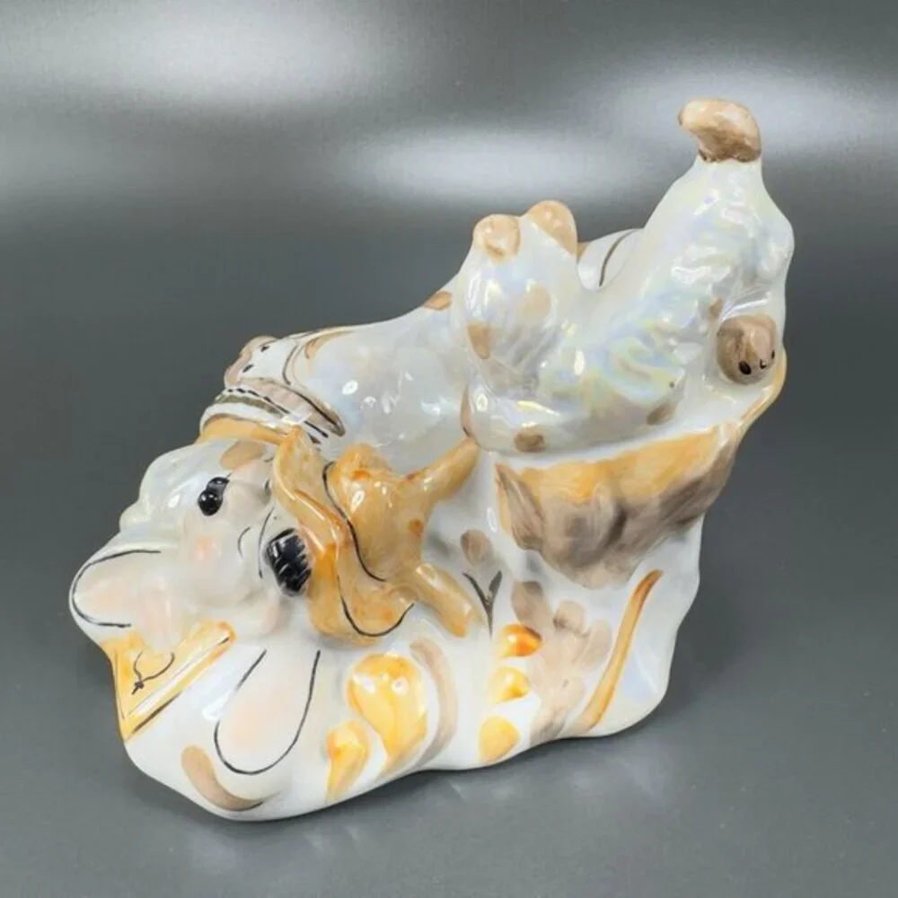 Vintage USSR Kiev Hunter with a Dog Ashtray Dish‎ Lusterware Ceramic Marked VTG